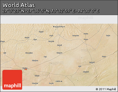 Satellite 3D Map of the Area around 27° 19' 44" N, 74° 1' 30" E