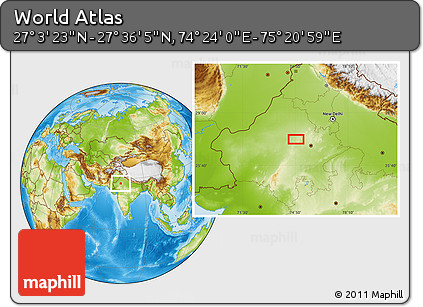 Physical Location Map of the Area around 27° 19' 44" N, 74° 52' 30" E
