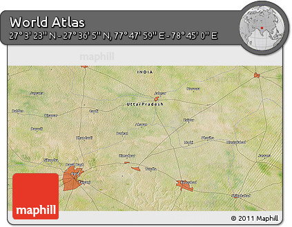 Satellite 3D Map of the Area around 27° 19' 44" N, 78° 16' 30" E