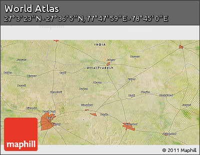 Satellite 3D Map of the Area around 27° 19' 44" N, 78° 16' 30" E