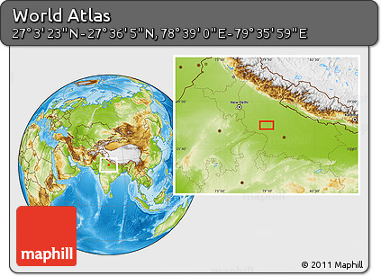 Physical Location Map of the Area around 27° 19' 44" N, 79° 7' 30" E