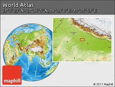 Physical Location Map of the Area around 27° 19' 44" N, 79° 7' 30" E