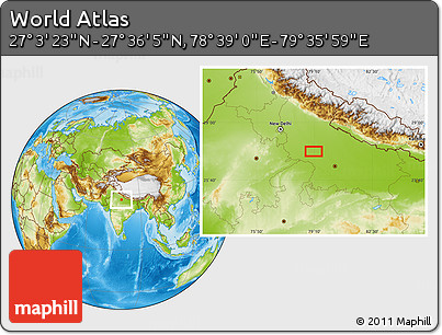 Physical Location Map of the Area around 27° 19' 44" N, 79° 7' 30" E