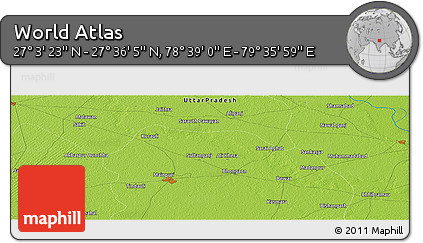 Physical Panoramic Map of the Area around 27° 19' 44" N, 79° 7' 30" E