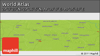 Physical Panoramic Map of the Area around 27° 19' 44" N, 79° 7' 30" E