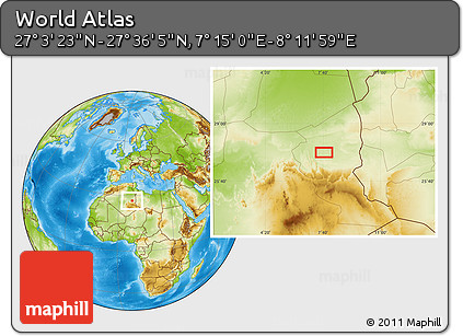 Physical Location Map of the Area around 27° 19' 44" N, 7° 43' 29" E
