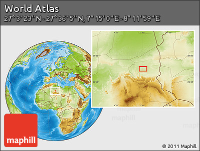 Physical Location Map of the Area around 27° 19' 44" N, 7° 43' 29" E