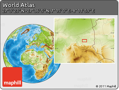 Physical Location Map of the Area around 27° 19' 44" N, 7° 43' 29" E