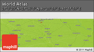 Physical Panoramic Map of the Area around 27° 19' 44" N, 80° 49' 29" E