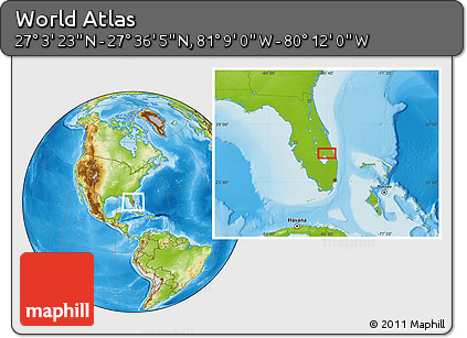 Physical Location Map of the Area around 27° 19' 44" N, 80° 40' 30" W