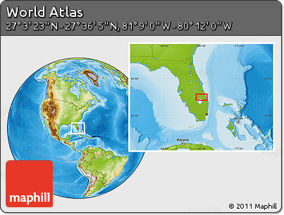 Physical Location Map of the Area around 27° 19' 44" N, 80° 40' 30" W