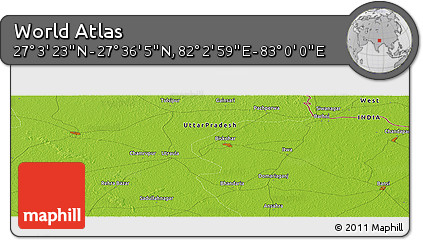 Physical Panoramic Map of the Area around 27° 19' 44" N, 82° 31' 30" E