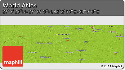 Physical Panoramic Map of the Area around 27° 19' 44" N, 82° 31' 30" E