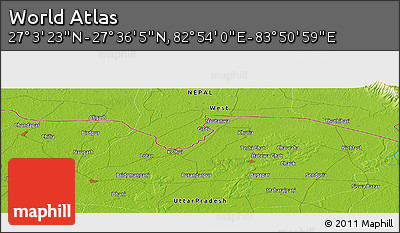 Physical Panoramic Map of the Area around 27° 19' 44" N, 83° 22' 30" E