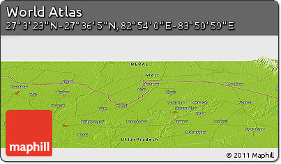 Physical Panoramic Map of the Area around 27° 19' 44" N, 83° 22' 30" E