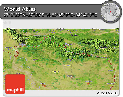 Satellite 3D Map of the Area around 27° 19' 44" N, 84° 13' 29" E