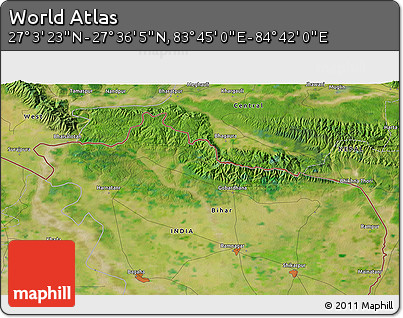 Satellite 3D Map of the Area around 27° 19' 44" N, 84° 13' 29" E
