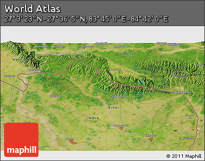 Satellite 3D Map of the Area around 27° 19' 44" N, 84° 13' 29" E