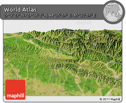 Satellite 3D Map of the Area around 27° 19' 44" N, 85° 4' 29" E