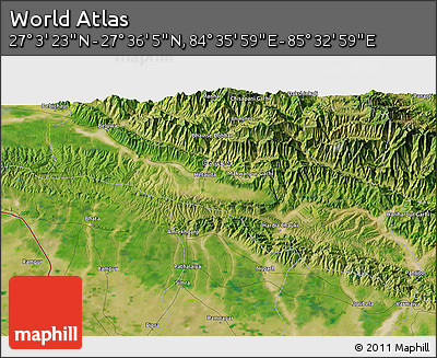 Satellite 3D Map of the Area around 27° 19' 44" N, 85° 4' 29" E