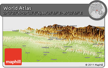 Physical Panoramic Map of the Area around 27° 19' 44" N, 85° 4' 29" E