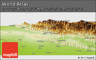 Physical Panoramic Map of the Area around 27° 19' 44" N, 85° 4' 29" E