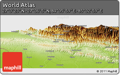 Physical Panoramic Map of the Area around 27° 19' 44" N, 85° 4' 29" E