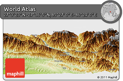Physical Panoramic Map of the Area around 27° 19' 44" N, 85° 55' 30" E