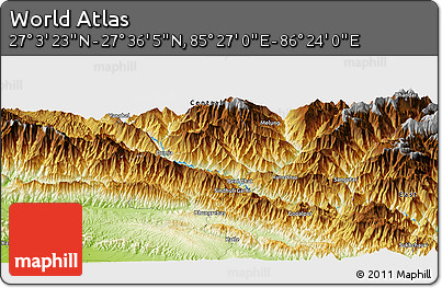 Physical Panoramic Map of the Area around 27° 19' 44" N, 85° 55' 30" E