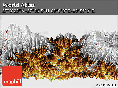 Physical Panoramic Map of the Area around 27°&nbsp;19'&nbsp;44"&nbsp;N,&nbsp;88°&nbsp;28'&nbsp;29"&nbsp;E