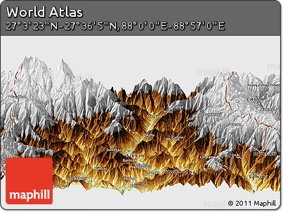 Physical Panoramic Map of the Area around 27°&nbsp;19'&nbsp;44"&nbsp;N,&nbsp;88°&nbsp;28'&nbsp;29"&nbsp;E