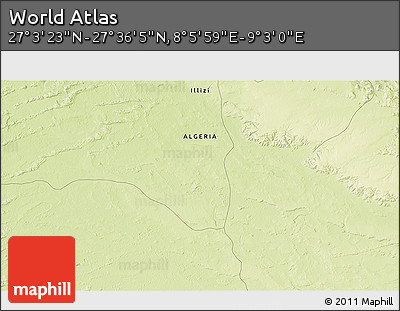 Physical 3D Map of the Area around 27° 19' 44" N, 8° 34' 29" E