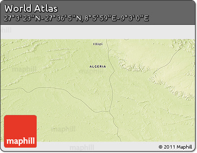 Physical 3D Map of the Area around 27° 19' 44" N, 8° 34' 29" E