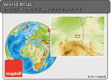 Physical Location Map of the Area around 27° 19' 44" N, 8° 34' 29" E
