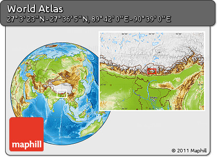 Physical Location Map of the Area around 27° 19' 44" N, 90° 10' 30" E
