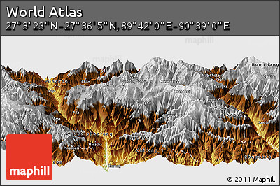 Physical Panoramic Map of the Area around 27° 19' 44" N, 90° 10' 30" E