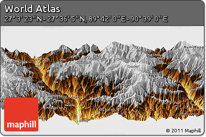 Physical Panoramic Map of the Area around 27° 19' 44" N, 90° 10' 30" E