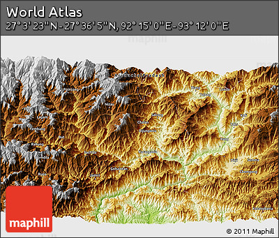Physical 3D Map of the Area around 27° 19' 44" N, 92° 43' 29" E