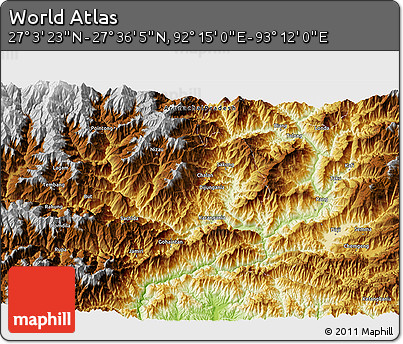 Physical 3D Map of the Area around 27° 19' 44" N, 92° 43' 29" E