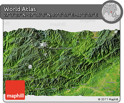 Satellite 3D Map of the Area around 27° 19' 44" N, 93° 34' 29" E