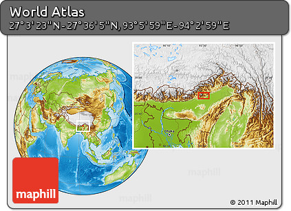 Physical Location Map of the Area around 27° 19' 44" N, 93° 34' 29" E