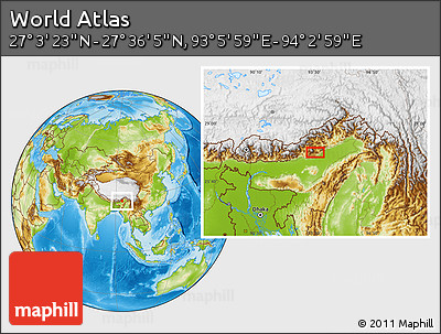 Physical Location Map of the Area around 27° 19' 44" N, 93° 34' 29" E