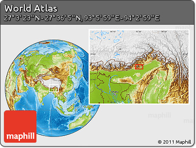 Physical Location Map of the Area around 27° 19' 44" N, 93° 34' 29" E