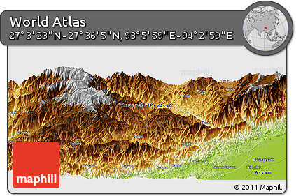 Physical Panoramic Map of the Area around 27° 19' 44" N, 93° 34' 29" E