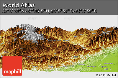 Physical Panoramic Map of the Area around 27° 19' 44" N, 93° 34' 29" E