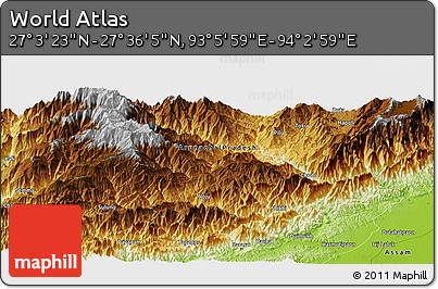 Physical Panoramic Map of the Area around 27° 19' 44" N, 93° 34' 29" E