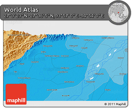 Political 3D Map of the Area around 27° 19' 44" N, 94° 25' 30" E