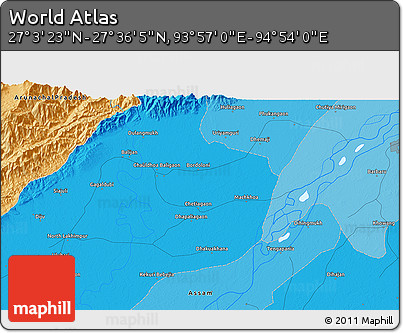 Political 3D Map of the Area around 27° 19' 44" N, 94° 25' 30" E