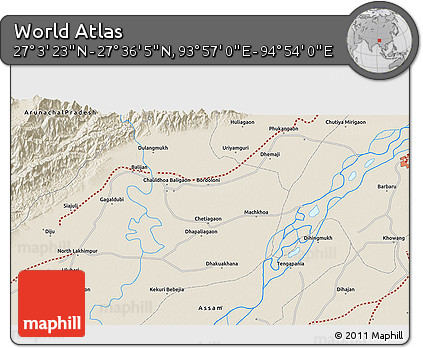 Shaded Relief 3D Map of the Area around 27° 19' 44" N, 94° 25' 30" E