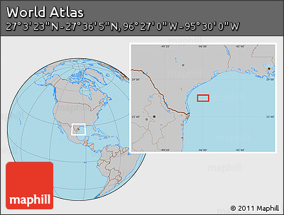 Gray Location Map of the Area around 27° 19' 44" N, 95° 58' 29" W